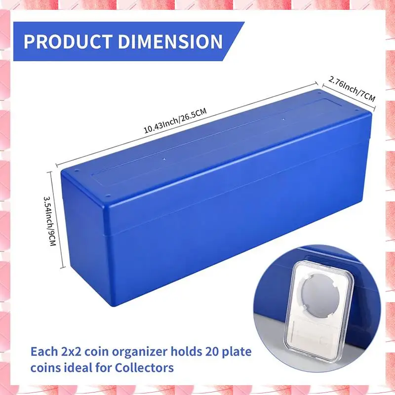 JAJA 2Pcs Identification Box Storage Box Compatible With 20 Slab Coin Holders, For Collectors Coin Storage Blue