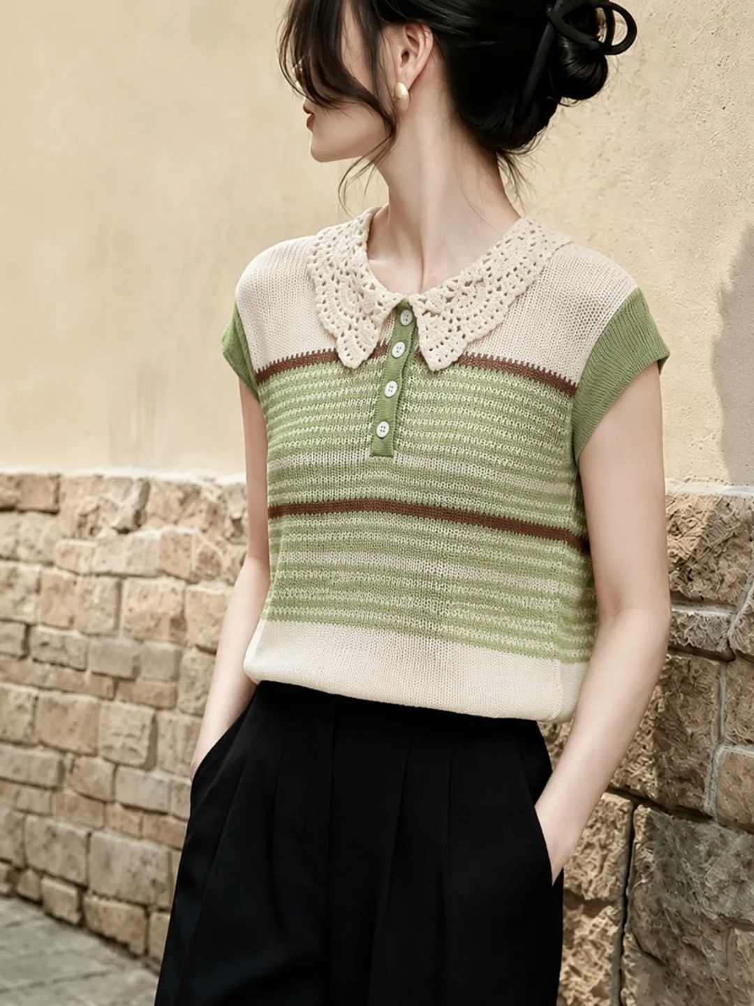 Fashionable Ice Silk Knitted Shirt Summer 2026 Short Sleeve Turn-down Collar Color Block Design Korean Style Soft Straight Cut