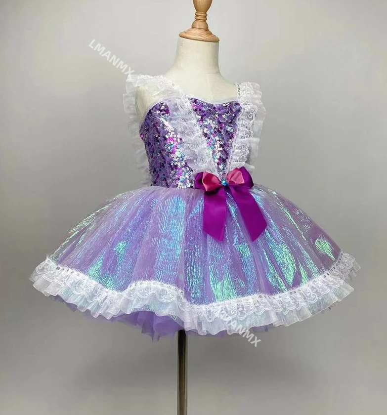 Chiffonkleid für Kinder, Performance-Rock, Pailletten, flauschiges Kleid, Tanzrock