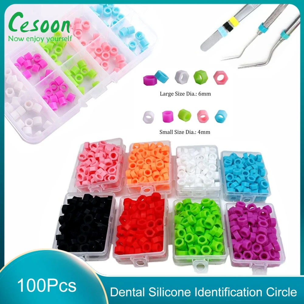 100Pcs Dental Silicone Identification Circle Instrument Color Code Rings Hexagonal Autoclavable Disinfection Mark Circle