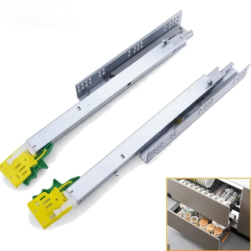 yesNew Design, 3 Sections Bottom Mounting Hidden Damping Slide, with Disassembly Device, Cabinet Drawer Buffer Track Guide, Quie