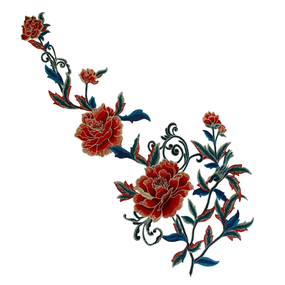 Grande fiore di peonia ricamo cucito applique patch tessuto di pizzo applique abito da sposa sposa velo indumento artigianale