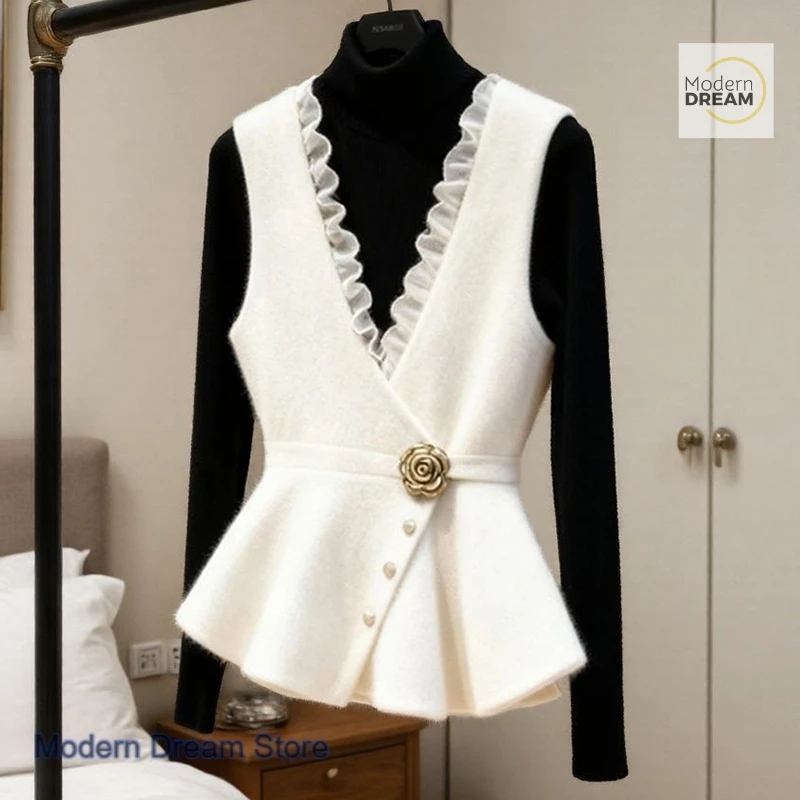 French style solid color fashion high-end fashionable women's spring and autumn new temperament small fragrant woolen coat