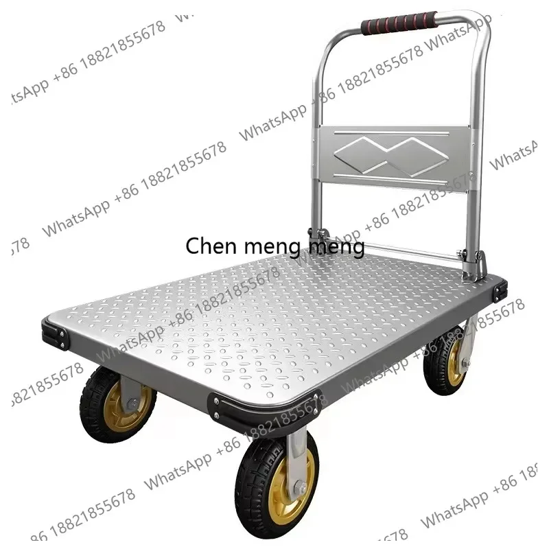 A55 Quiet Folding Steel Cart 5 6 Inch Non Marking Wheels Light Push Pull Handle For Home Garage Grocery Shopping Apartment Use