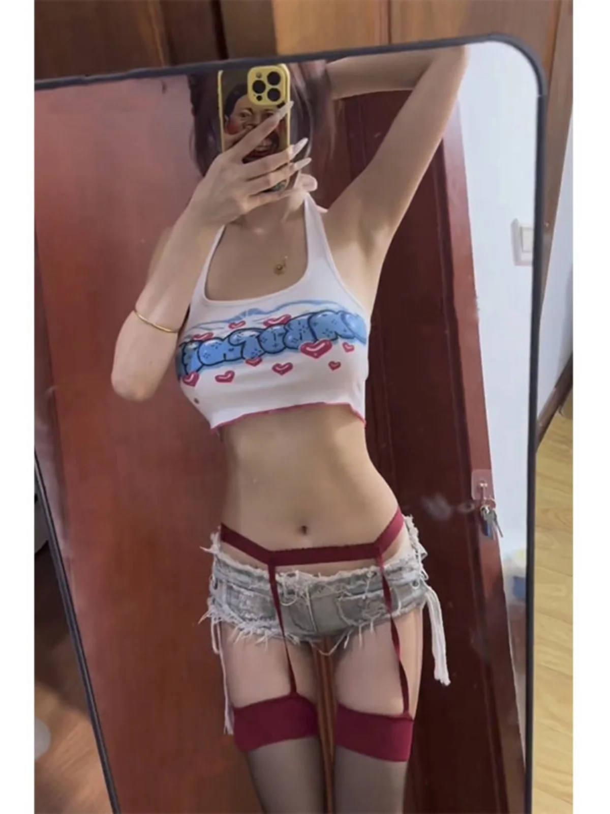 Club Sexy Girl Low Waist Tied Frayed Side Hollow out Denim Super Shorts Women Summer Low Waist Tightening Hip Hot Pants