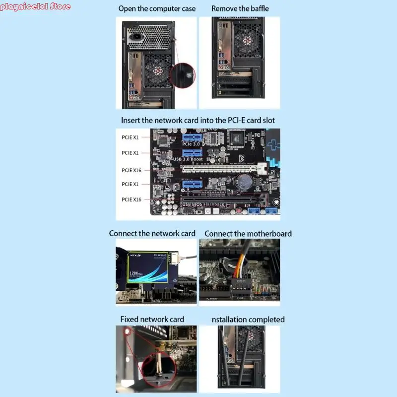 E8BA PCIE 무선 어댑터 WiFi 5 네트워킹 카드 802.11AC 1200MBPS 더블 밴드