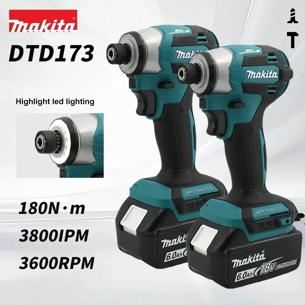 Makita DTD173 18V Cordless Brushless Impact Driver 180Nm Max Torque T Mode for DIY Woodworking Work No Battery Included
