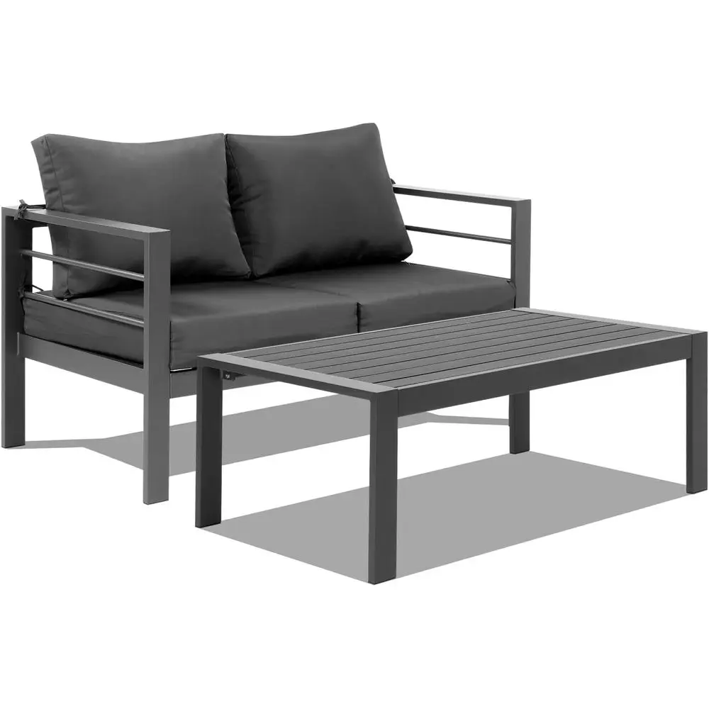 

Комплект из 2 предметов: двухместный диван и журнальный столик для улицы, комплект садовой мебели (серый)