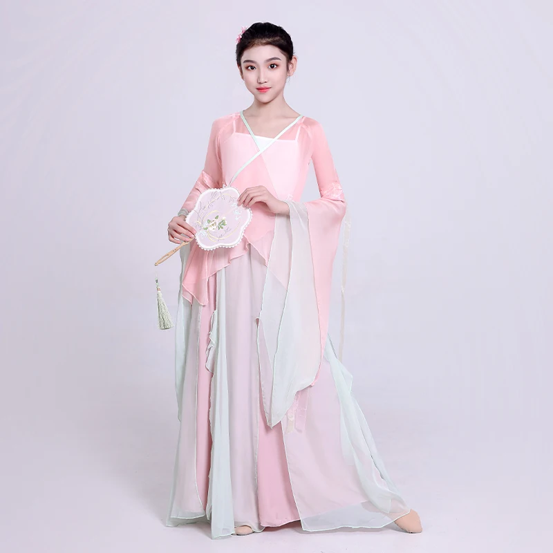 Kids Classical Dance Performance Clothes Girls Dance Practice Clothes Gradient Floating Chinese Dance Ethnic Long Costume