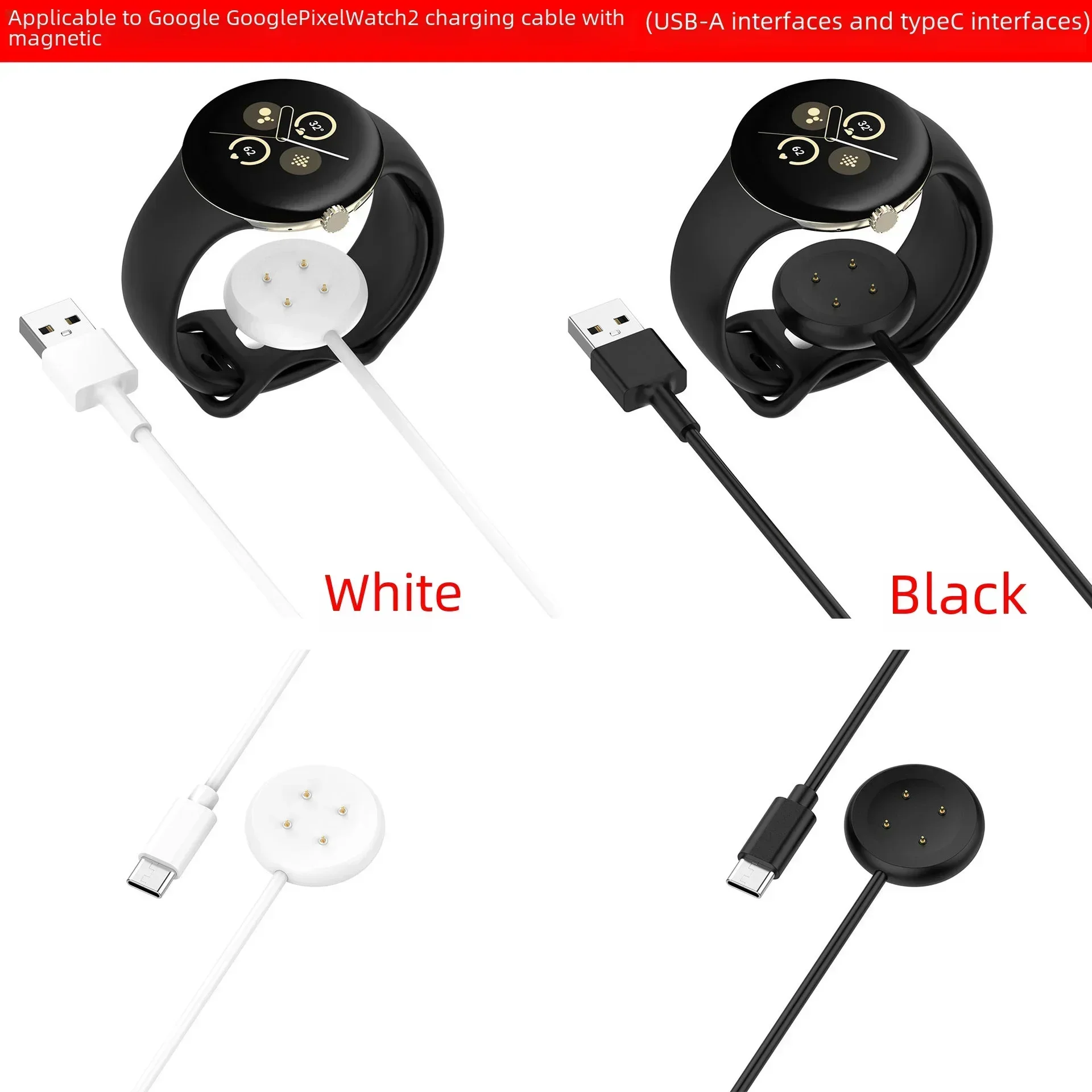 Magnetic Charger Cable For Google Pixel Watch 2 3 45mm 41mm/Fitbit versa 3 4 ace LTE sence 2 Smart Watch Charger Cord Dock