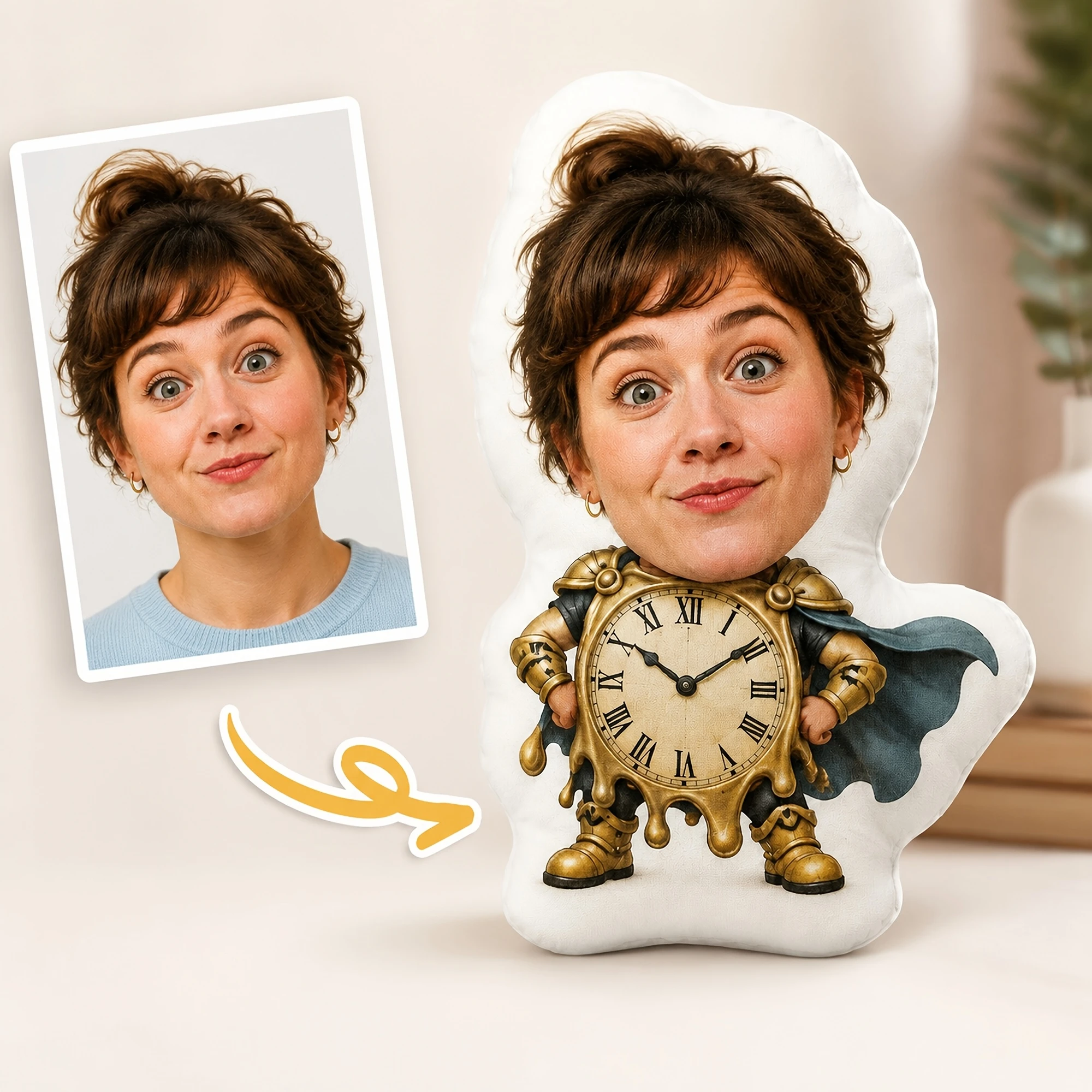 1pc Custom Double Sided Printed Novelty Shaped Cushion, Personalized Portrait Clock Design Pillow for Sofa, Bed, Chair, Living R