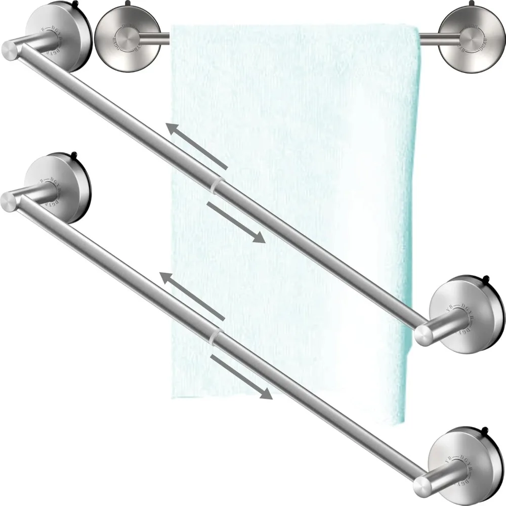 

Adjustable Suction Cup Towel Bar Set of 2, Brushed Nickel Stainless Steel for Glass Shower Door