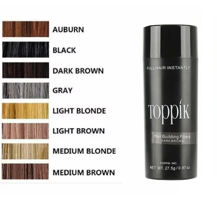 Toppik-Fibras capilares de queratina para homens e mulheres, cabelo fino ou esparso cheio, cabelo crescente instantâneo, 9 cores, 27,5g gramas