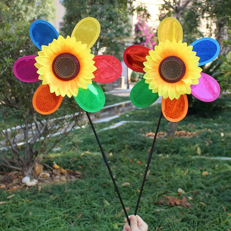New Colorful Rainbow Sun Flower Spinner Wind Windmill Garden Yard Outdoor Decor