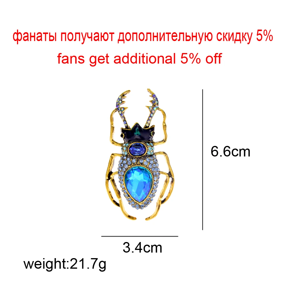 CINDY XIANG Blue Crystal Beetle Brooches For Women Vintage Bug Pin Insect Jewelry Alloy Material Fashion Coat Accessories