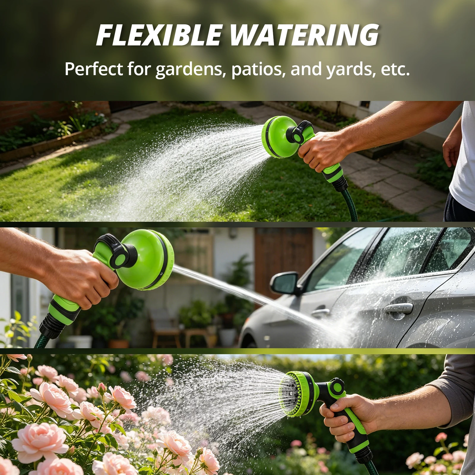 8-Setting Adjustable Garden Hose Nozzle Water Gun with Larger Nozzle for Car Wash And Outdoor Watering - Indoor & Outdoor Use