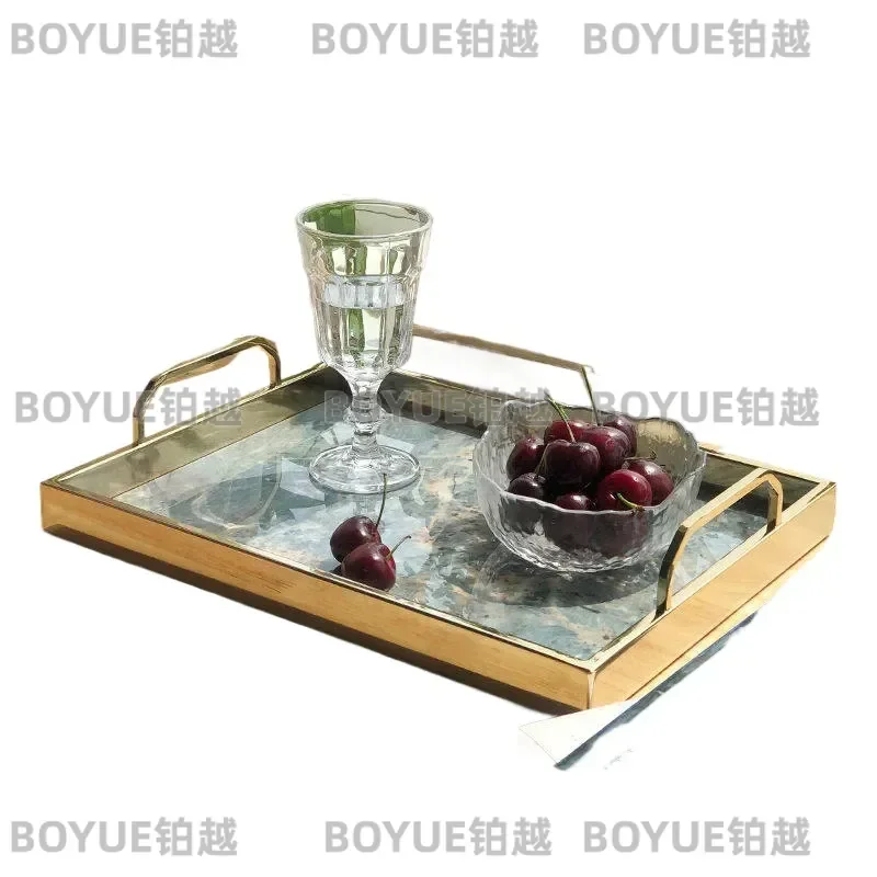 Luxury Rectangular Sintered Stone Tray for Teacups and Water Glasses Elegant Home Decor for Living Room Dining Table