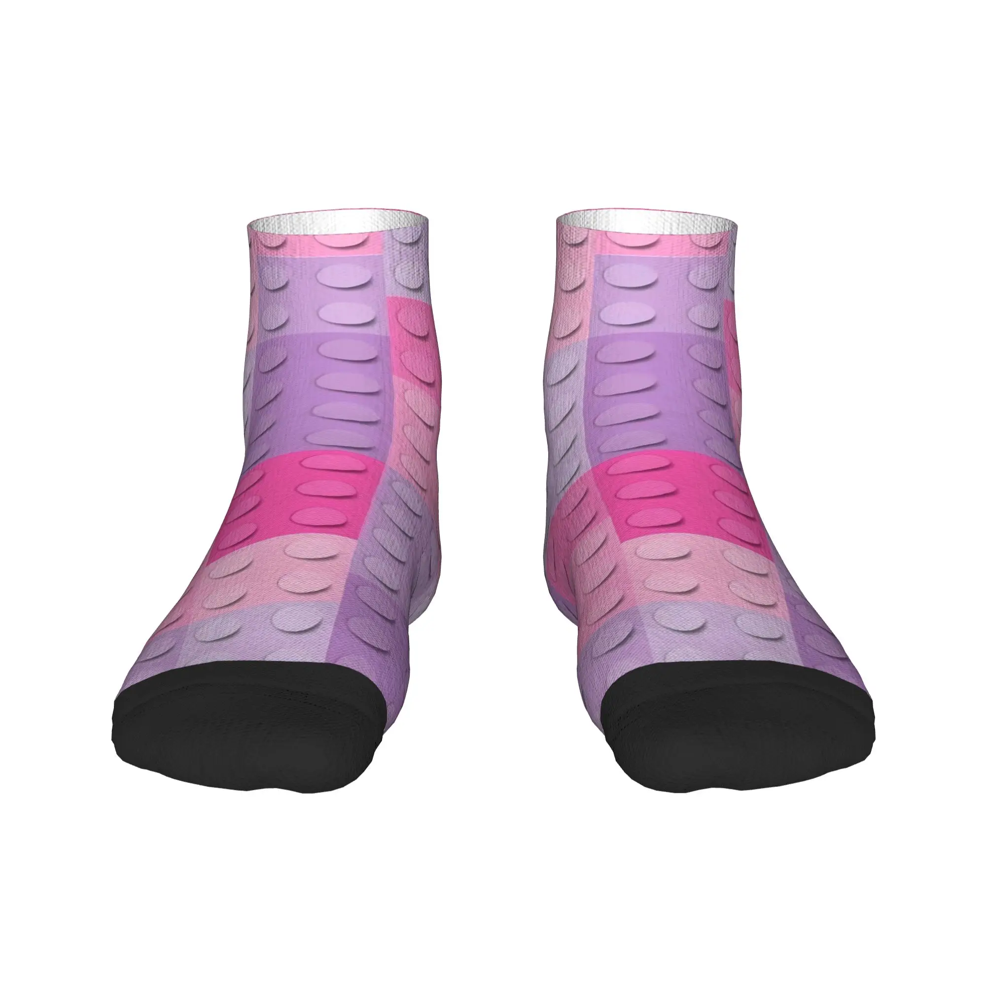 Men's Socks Pink Purple Gradient Building Blocks Pattern Funny Quality Soft Ankle Sock Summer  Design Cycling Anti Slip Socks