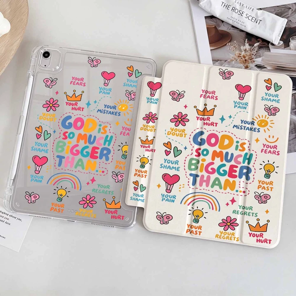Cute Colorful Faith Doodles For iPad Pro 11 12.9 13 A16 M2 M4 M3 M5 9.7 10.2 5/6/7/8/9/10/11th Mini Air 3 4 5 6 Tablet Case