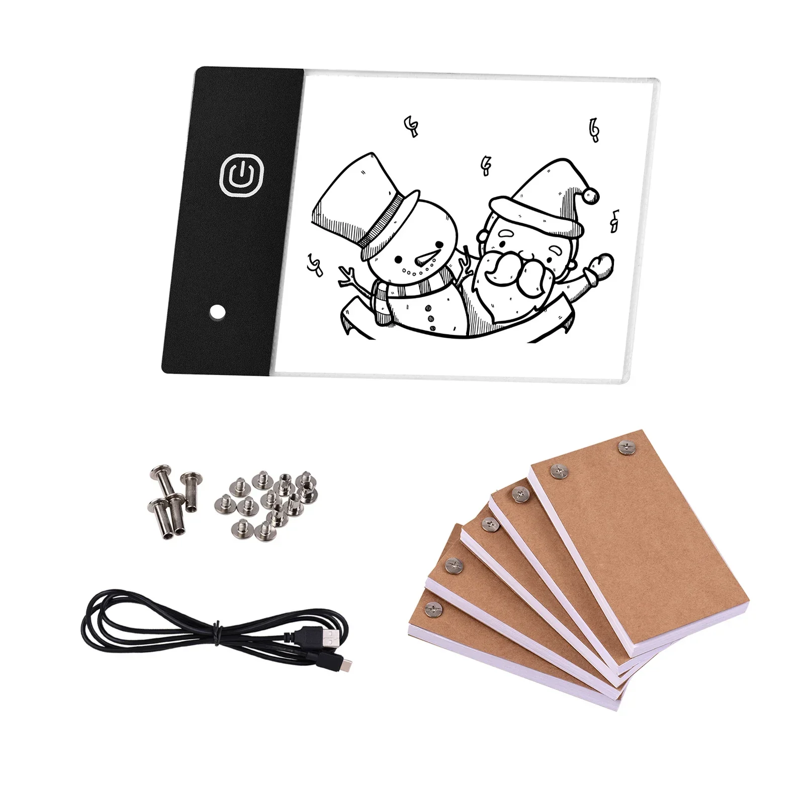 Flip Book Kit with Mini LED Light Pad Hole Design 3 Level Brightness Control Light Box 300 Sheets Animation Paper Flipbook