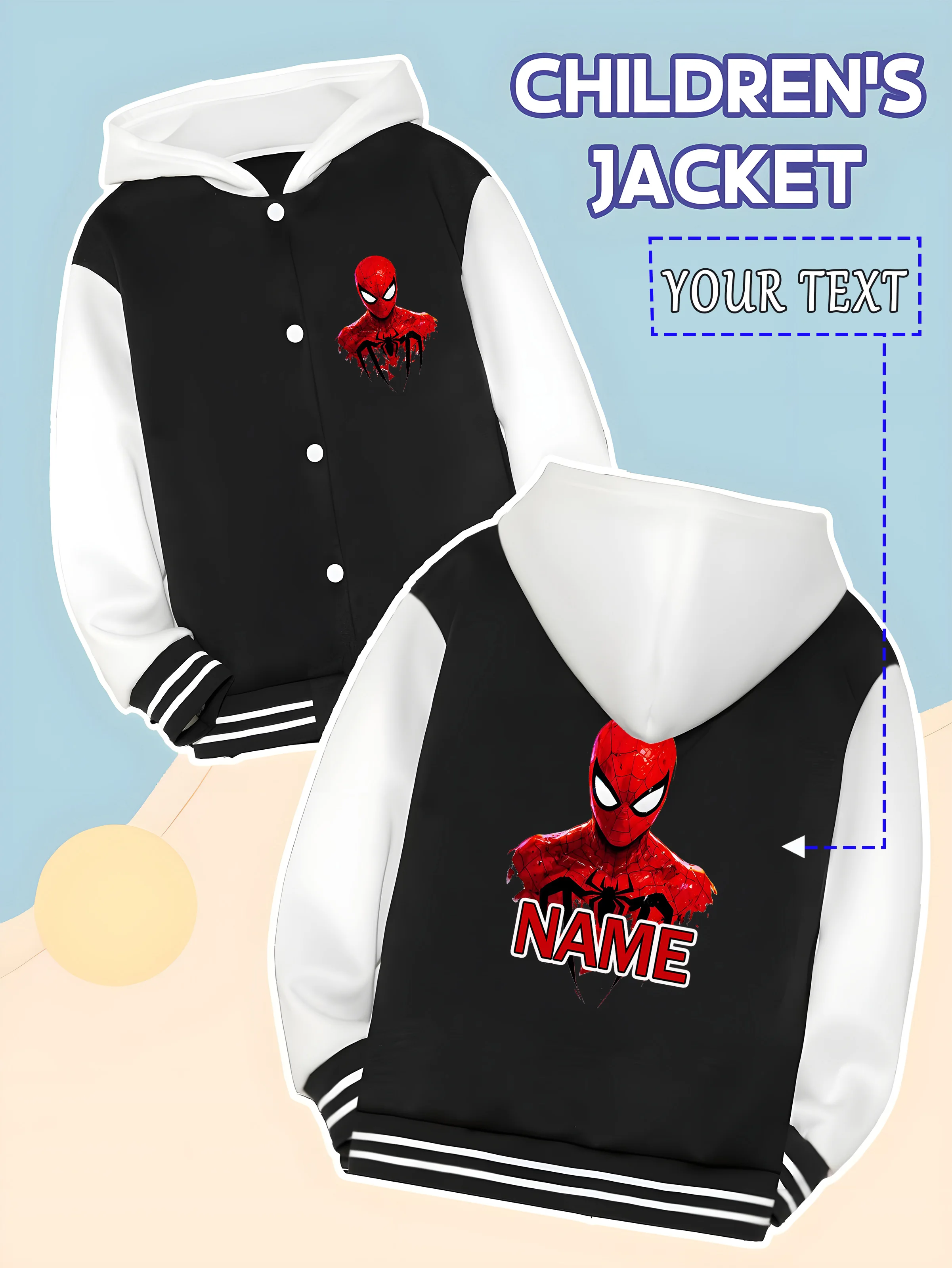 

MINISO Marvel Boys Baseball Jacket - Spider-Man classic portrait print, high color reproduction, super eye-catching for daily sc