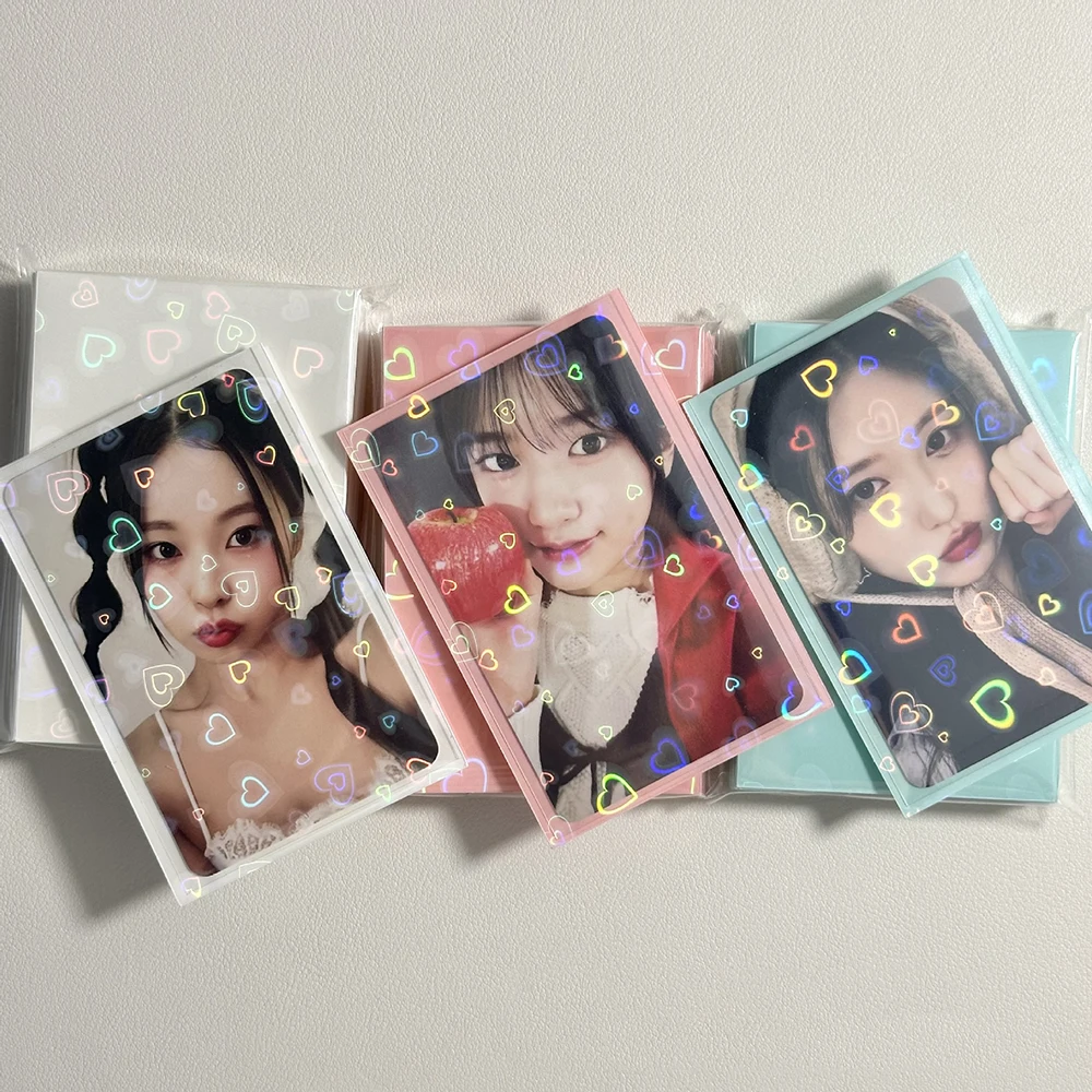 50Pcs Laser Love Heart Toploader 61*91mm Korean Card Sleeves Photocard Protector Idol Photo Cards Foil Protective Film Cover