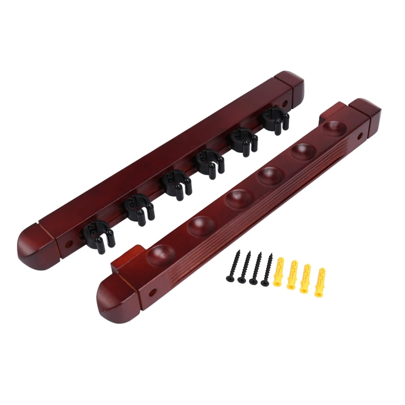 

Wall Mounted Hardwood Billiard Cue Rack Pool Cue Rack 6 Clips Billiard Holder Bracket Accessories