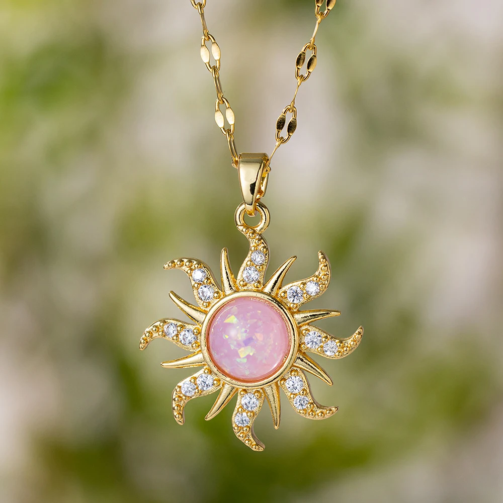 

Rapunzel Necklace Pink Shining Sun Flower Inlaid Zircon Woman Fashion Exquisite Jewelry Accessories Gifts