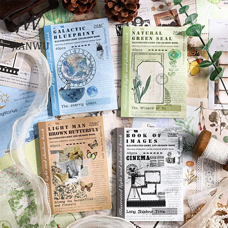 JIANWU Map Light Book Series Vintage Plant Butterfly Label Material Collage Sticker Book Creative DIY Journal Stationery