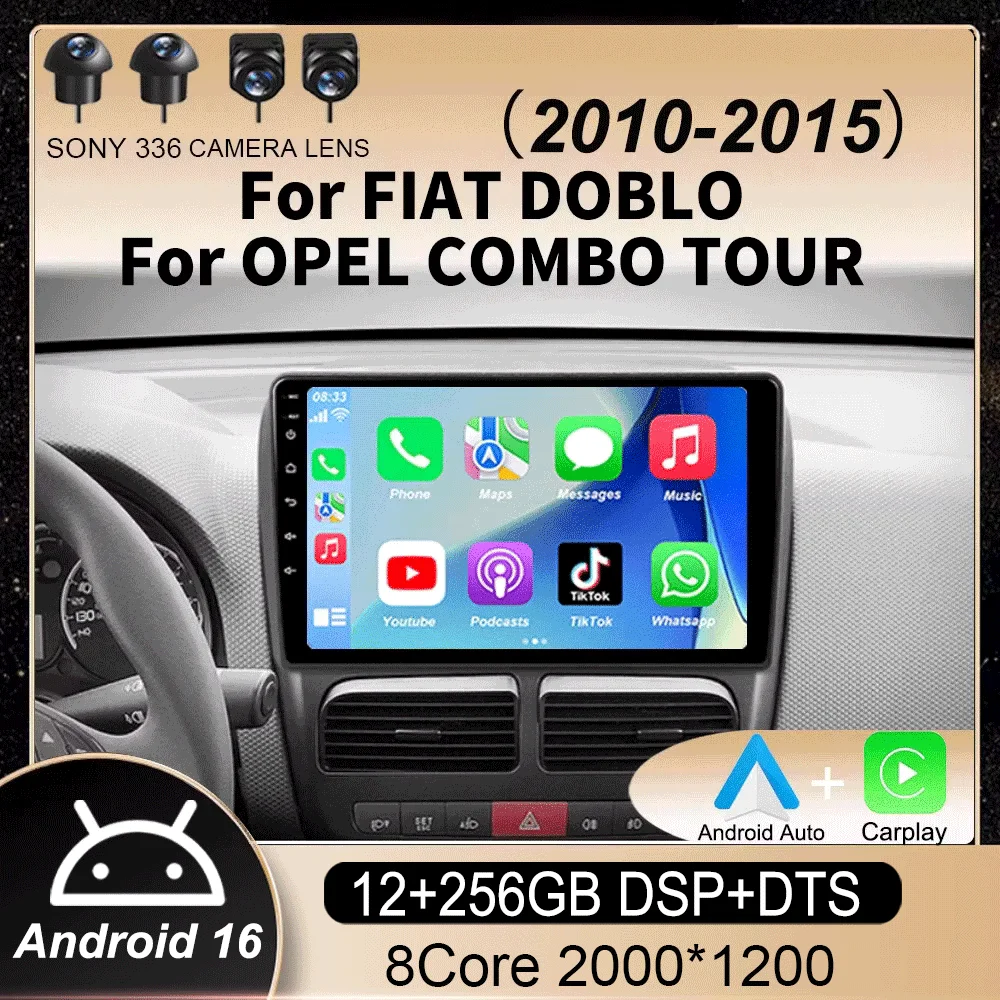 

Android 16 For FIAT DOBLO For OPEL COMBO TOUR 2010 - 2015 Car Radio GPS Navigation QLED Carplay Auto Multimedia Stereo Player BT