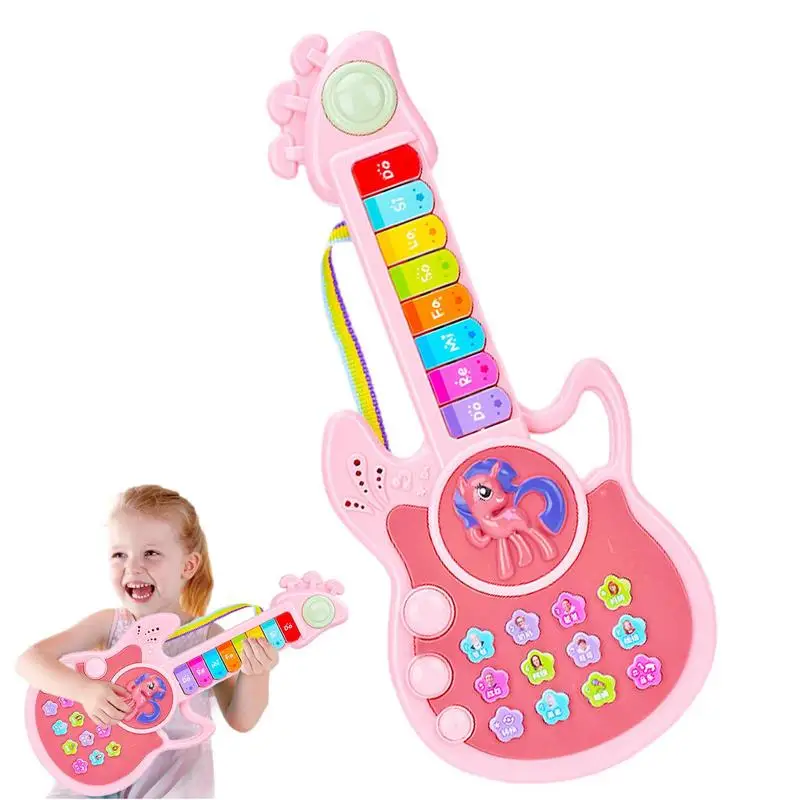 Electric Guitar Music Toys Glowing Button Design Handheld Musical Instruments Electronic Early Education Learning Gifts For Kids