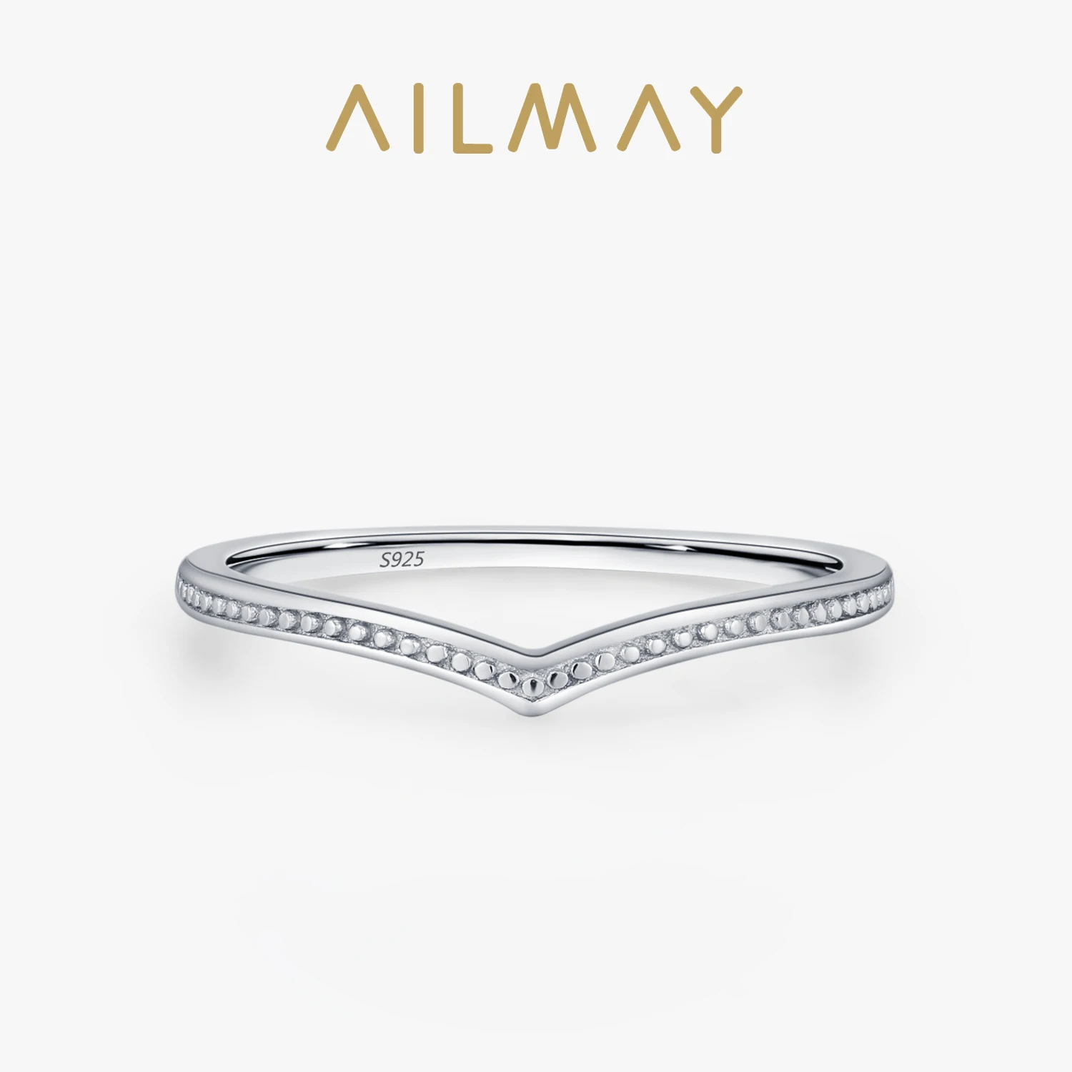 Ailmay Genuine 925 Sterling Silver Letter V Shape Rings For Women Girls Anti-allergy Fine Jewelry Gifts
