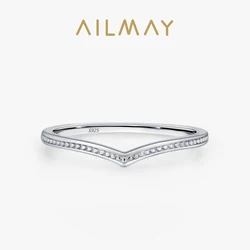 Ailmay Genuine 925 Sterling Silver Letter V Shape Rings For Women Girls Anti-allergy Fine Jewelry Gifts
