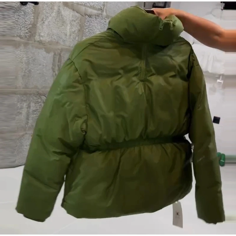 Glossy Stand‑Collar Drawstring Waist Back Zip‑Up Puffer Coat 2026 Winter Women Warm Padded Jacket Trendy Lady Cotton‑Padded Coat