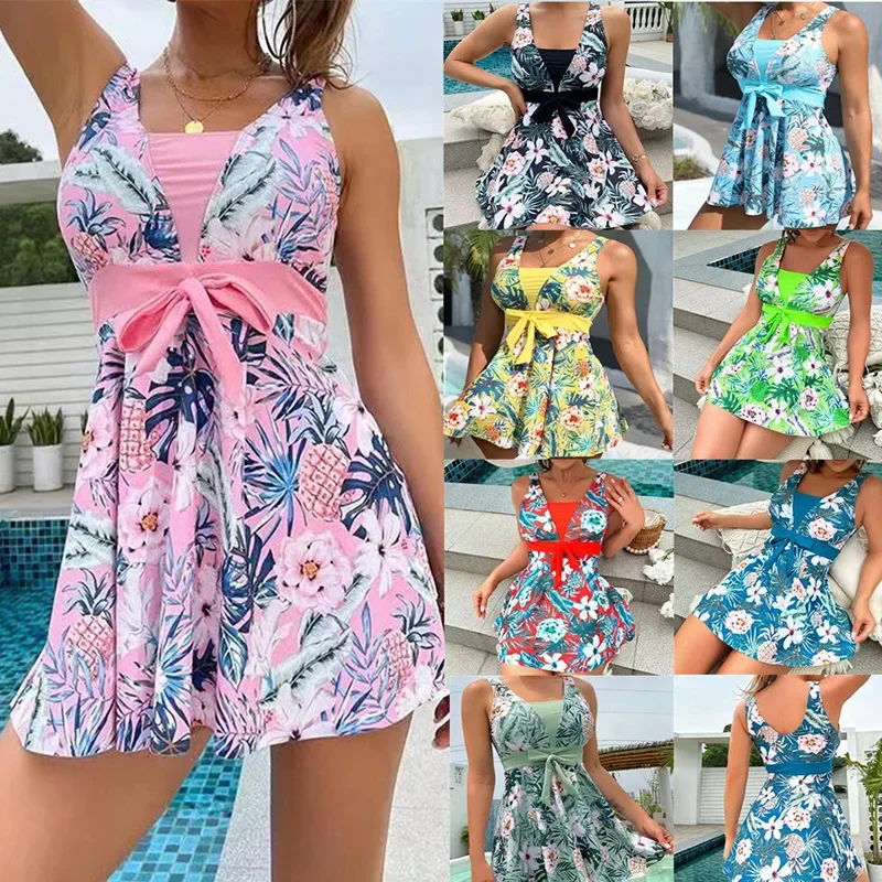 

2024 New Tropical Print Knot Front Swimwear Women One Piece Swimsuit Women Dress Bathers Bathing Swimming Swim Suit Beachwear