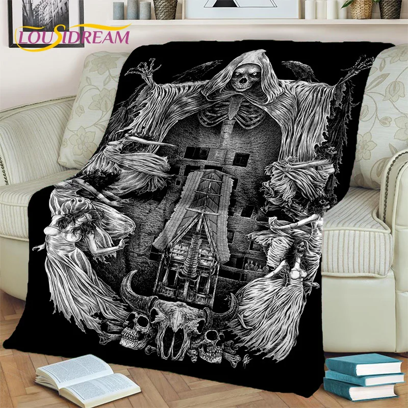 Horror Gothic Skull Ghost Cartoon  Blanket,Soft Throw Blanket for Home Bedroom Bed Sofa Picnic Travel Office Cover Blanket Kids