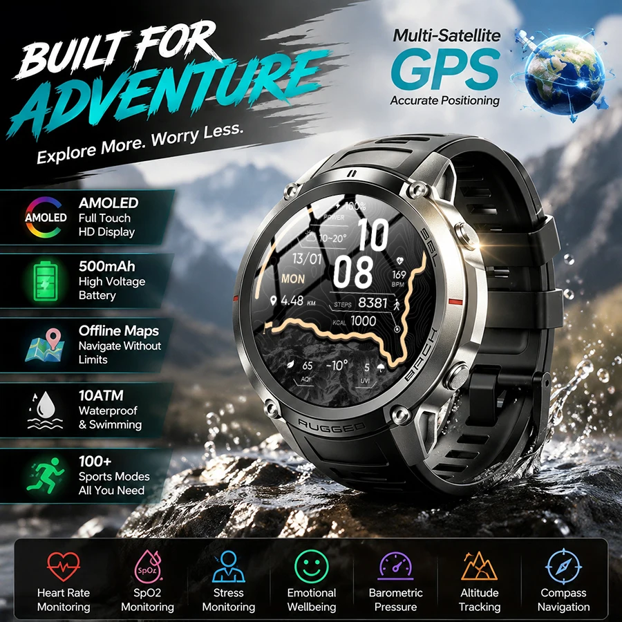 2026New Military Tank GPS SmartWatch Offline Map 10ATM Swim Altitude Compass Bt Call Fitness Sports Smartwatch Men GPS Tracking