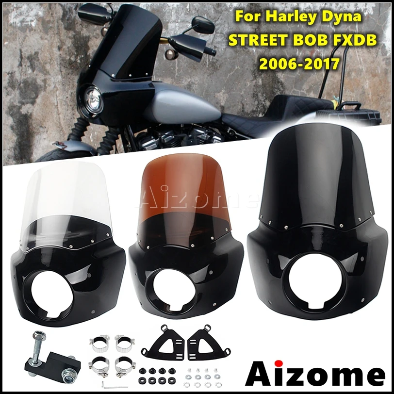 15 inch Headlight Windshield Deflector Motorcycle Fairing Cowl Cover For Harley Dyna Street Bob FXDB 41-49MM Front Fork 2006-17