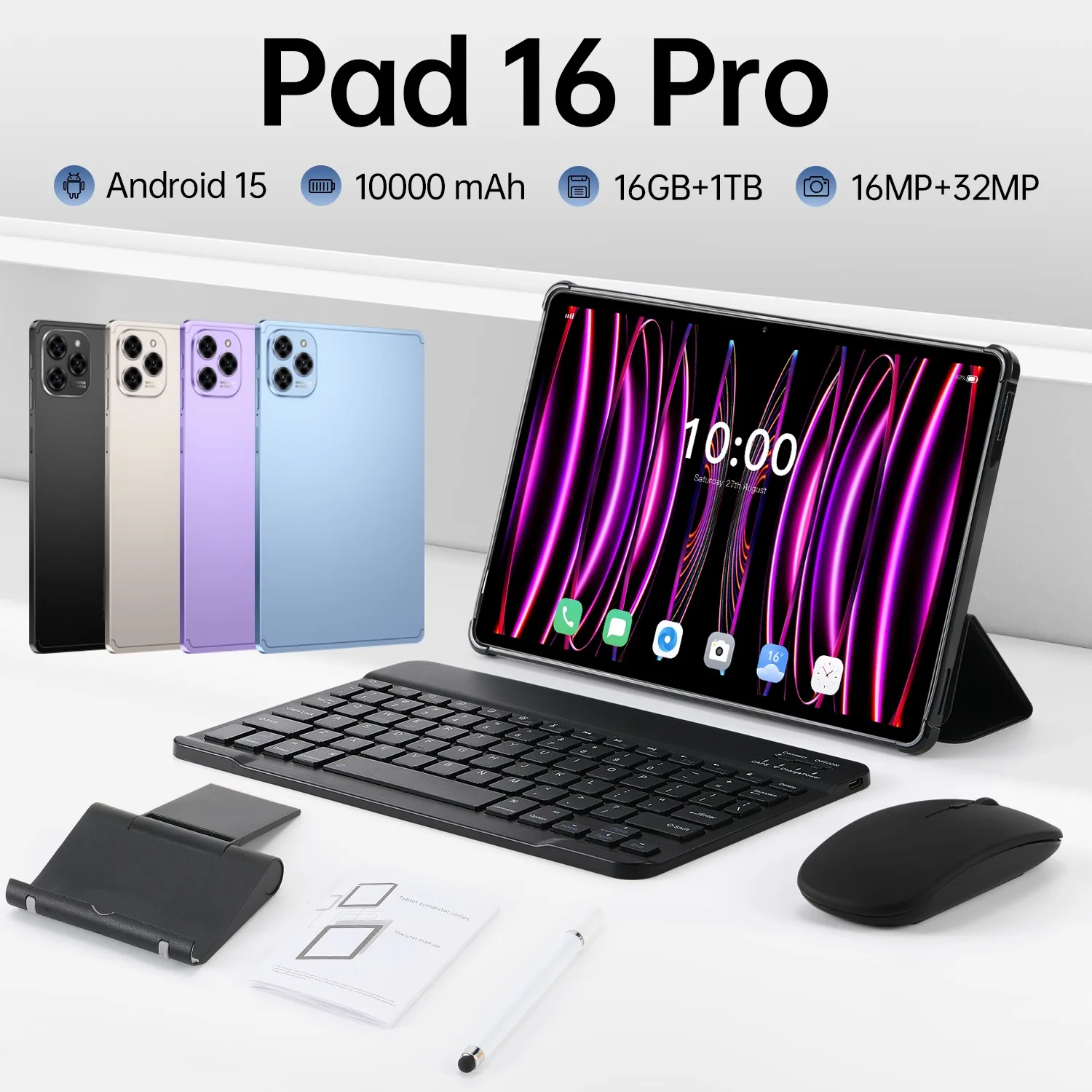 

Pad 16 Pro 10.1 inch Android 15 16GB+1TB Dual Card Tablet 10000mAh MSnapdragon 8 Gen3 Core WIFI+GPS Tablet