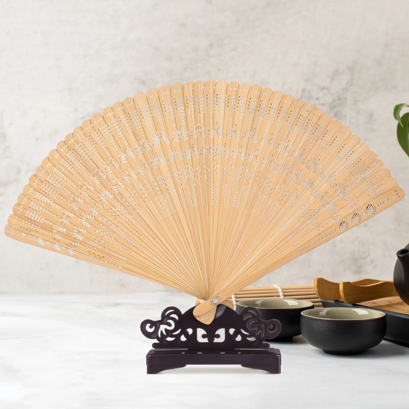 Premium Fan Display Base Retro Chinese Style Stand for Folding Fans Desktop Decoration Japanese Inspired Holder