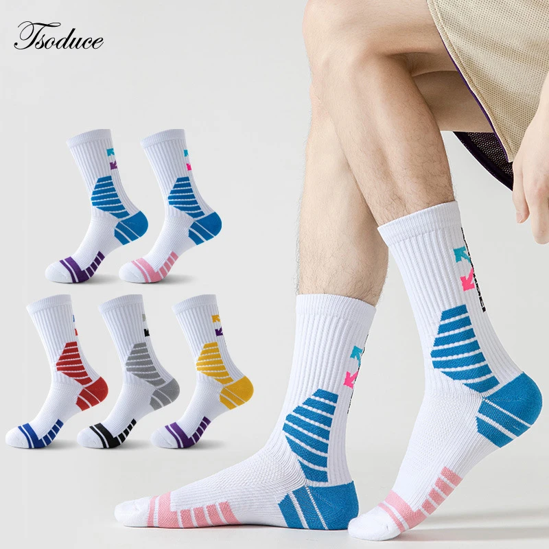 Men Basketball Socks Middle Tube Thickened Cushion Towel Breathable Moisture-wicking Shock-absorbing Training Sport Crew Socks