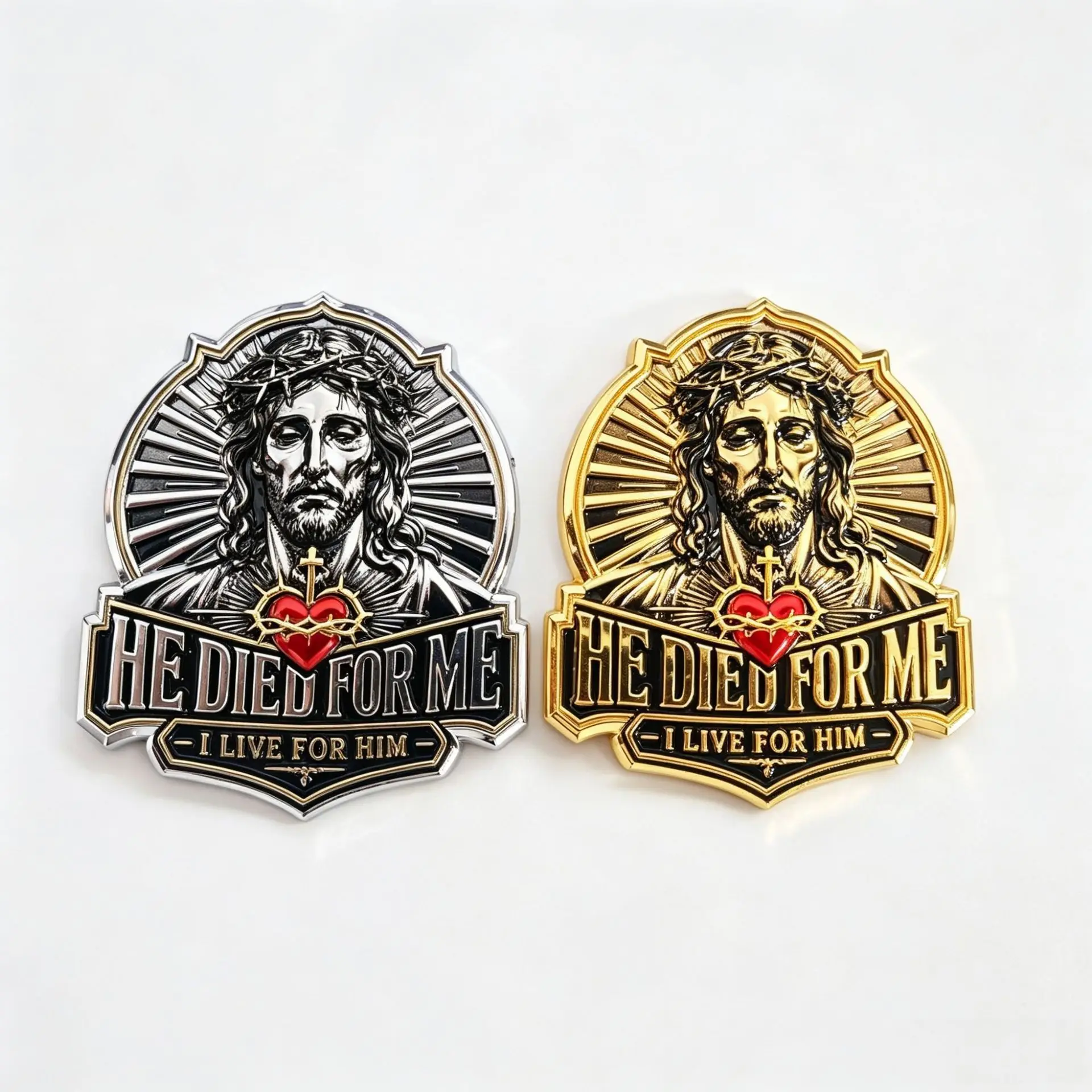 He Died for Me Emblem,I Live for Him 3D Metal Jesus Christian Car Emblem,Auto Decal with Cross Heart Design for Vehicle