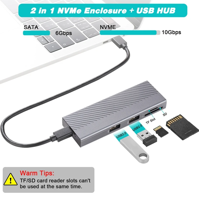 4-In-1 USB Hub With Disk Storage M.2 Dual Protocol SSD USB Type-C Adapter 10Gbps Laptop Dock Station For PC Computer