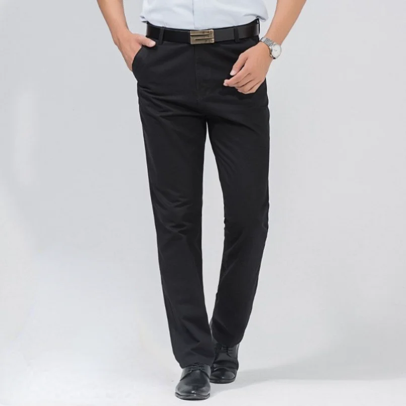 Men\'s 100% Cotton Summer Thin Pant Autumn Thick Classic Solid Casual Bland High Waist Trousers Business Office Cargo Pants Cheap