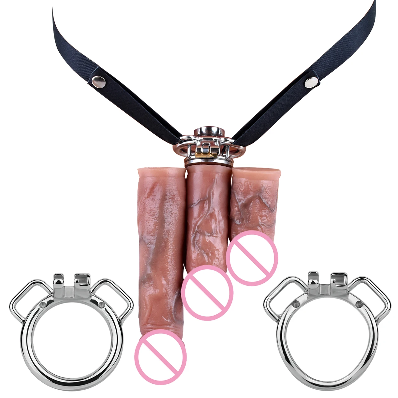 FRRK Urethral Realistic Dildo Elastic Chastity Belt Cock Cage Metal Penis Ring Lock BDSM Sex Toys For Men MTF Sissies Pleasure