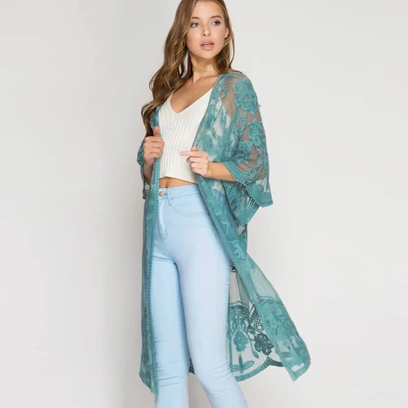 Boho Strand Floral Spitze Cover-ups Robe Für Frauen Strickjacke Lange Bikini Cover Up Kleider Urlaub Böhmischen Vestidos