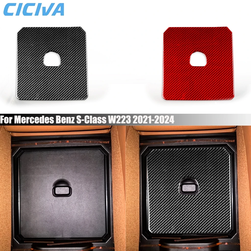 

Carbon Fiber Car Accessories Rear Center Armrest Trunk Cover Sticker Interior Trim For Mercedes Benz S-Class W223 2021 2022-2024