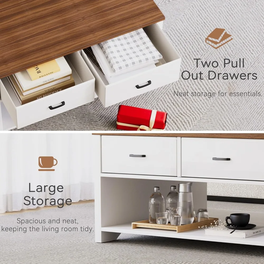 Coffee Table Lift Top, Wood Tea Table with Big Open Storage, Square Coffee Tables for Living Room, Farmhouse Coffe Tables Rustic