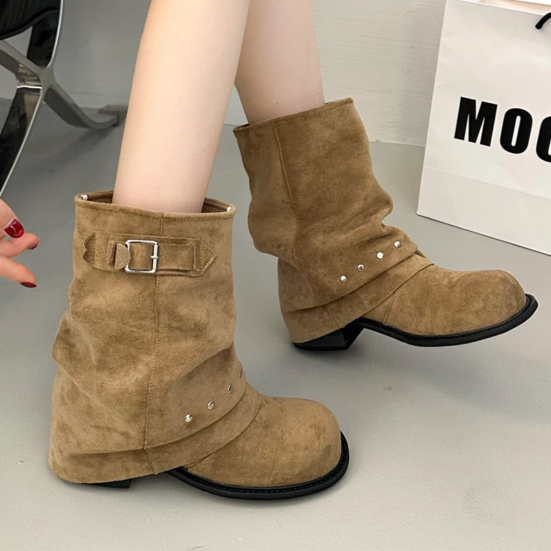 

Дизайнерские женские ботинки на высоком каблуке, модные модельные туфли, роскошные женские зимние ботильоны, новинка 2025 года, повседневные готические ботинки челси Femme