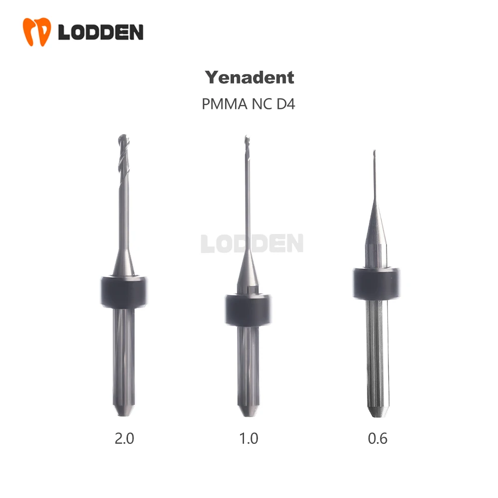 Yenadent Dental Milling Burs Grinding Zirconia/Lithium Disilicate/PMMA/Metal D4 Shank 0.6/1.0/2.0mm Dental Grinding Tool